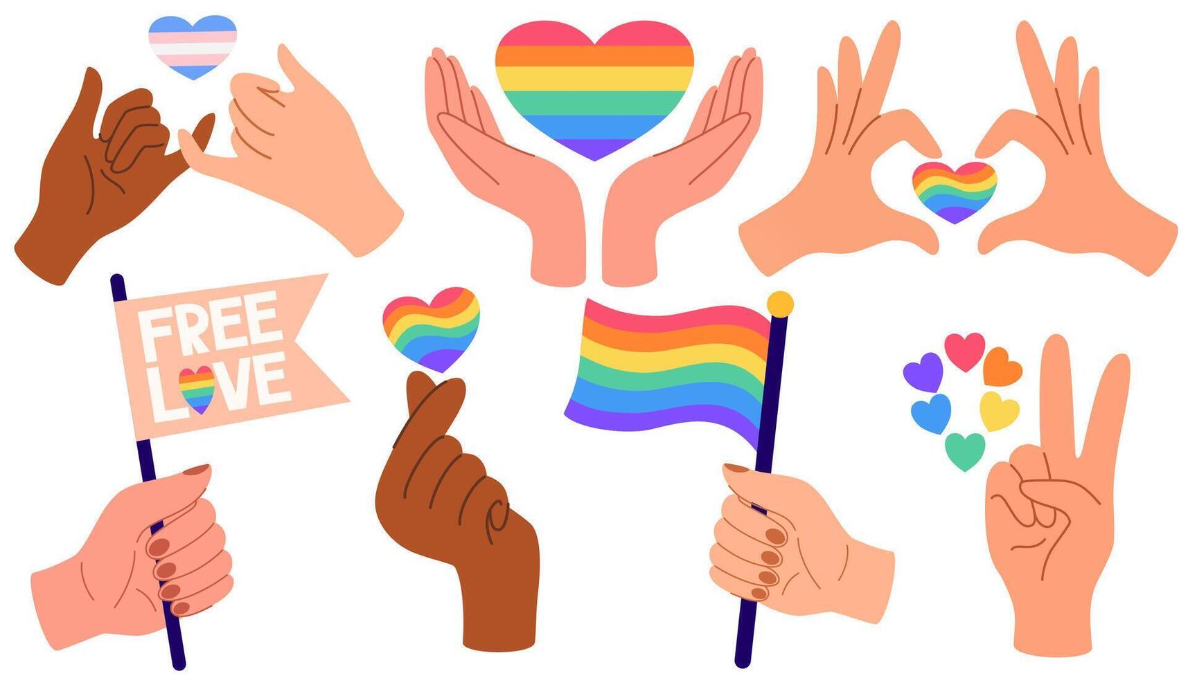 simbolo di il lgbt Comunità. impostato di lgbt orgoglio o arcobaleno elementi nel vario forme design. lgbt bandiera o arcobaleno bandiera. mano disegnare illustrazione vettore