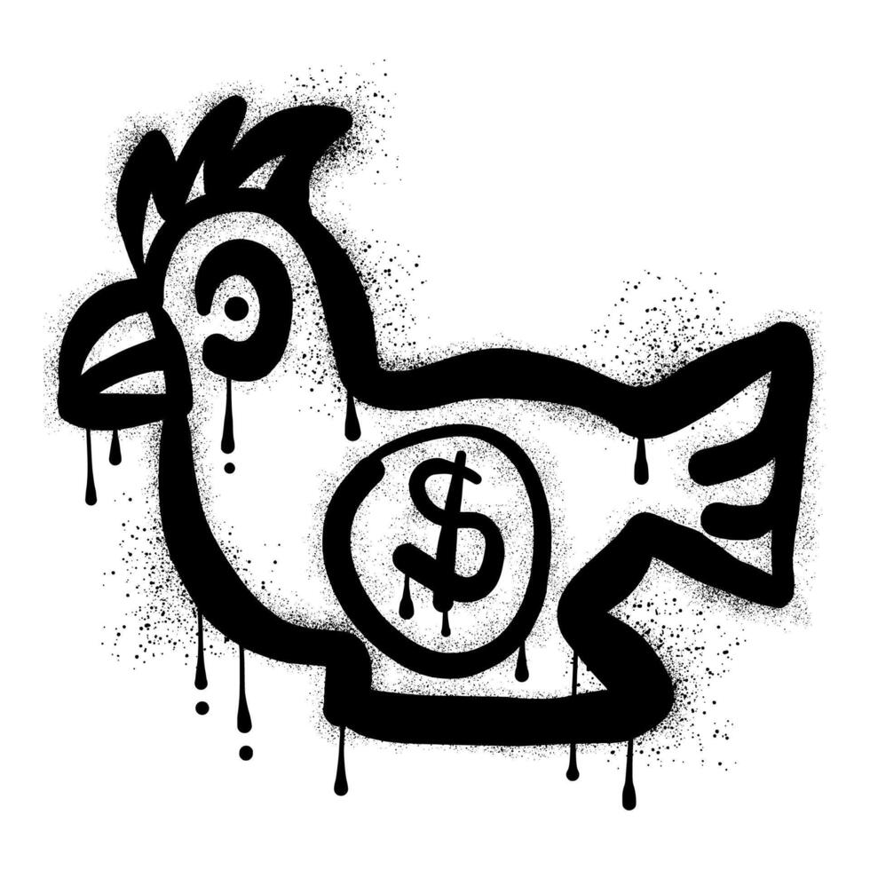 pollo porcellino banca graffiti disegnato con nero spray dipingere vettore