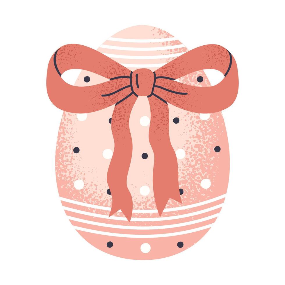 primavera Pasqua vacanza cioccolato uovo. mano disegnato Pasqua decorativo uovo con rosa arco, colorato uovo con arco piatto illustrazione. carino dipinto Pasqua uovo su bianca vettore