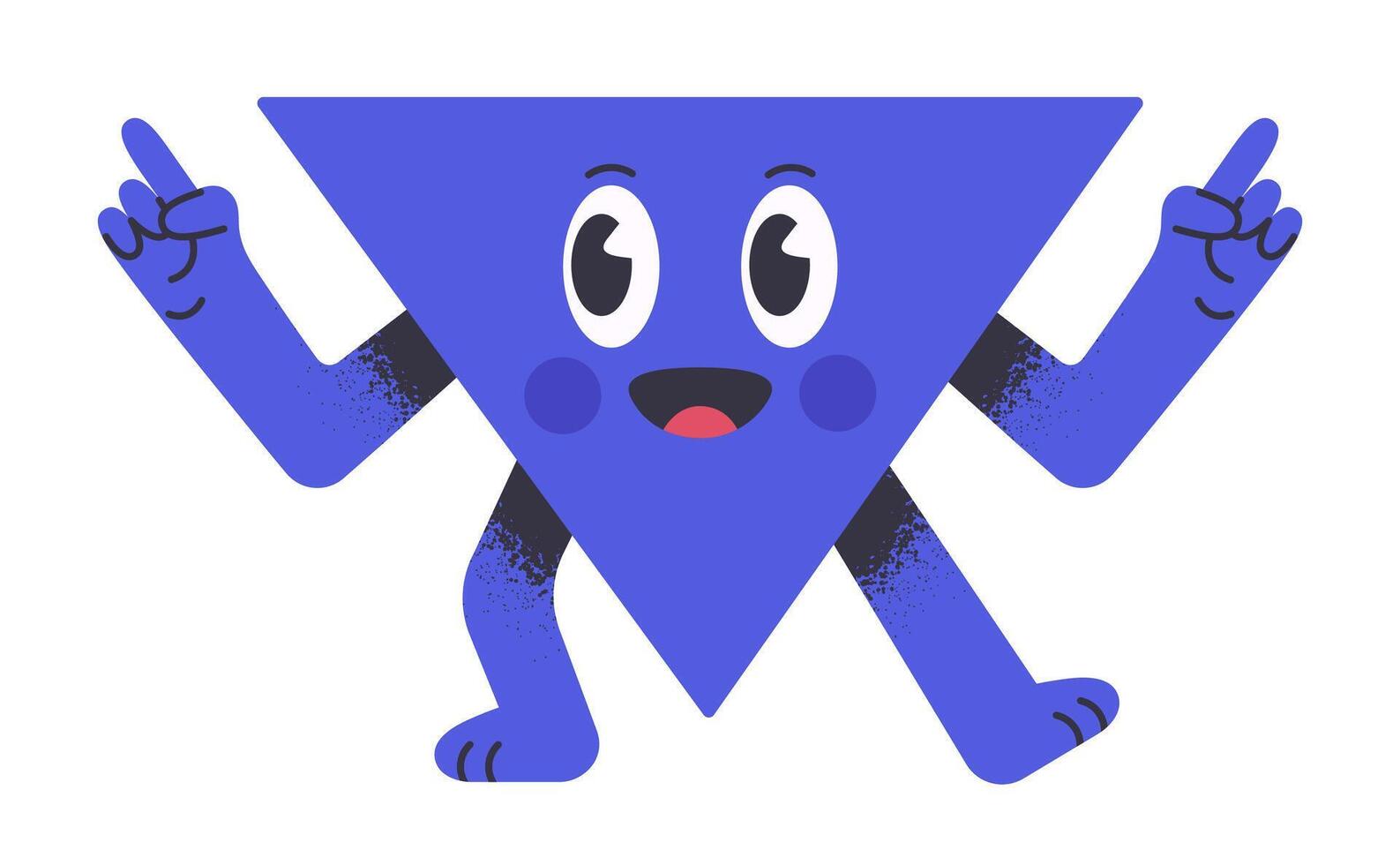 carino triangolo mascotte. comico triangolo geometrico forma, divertente triangolo personaggio con ridicolo emozione piatto illustrazione. geometrico forma con divertente viso vettore