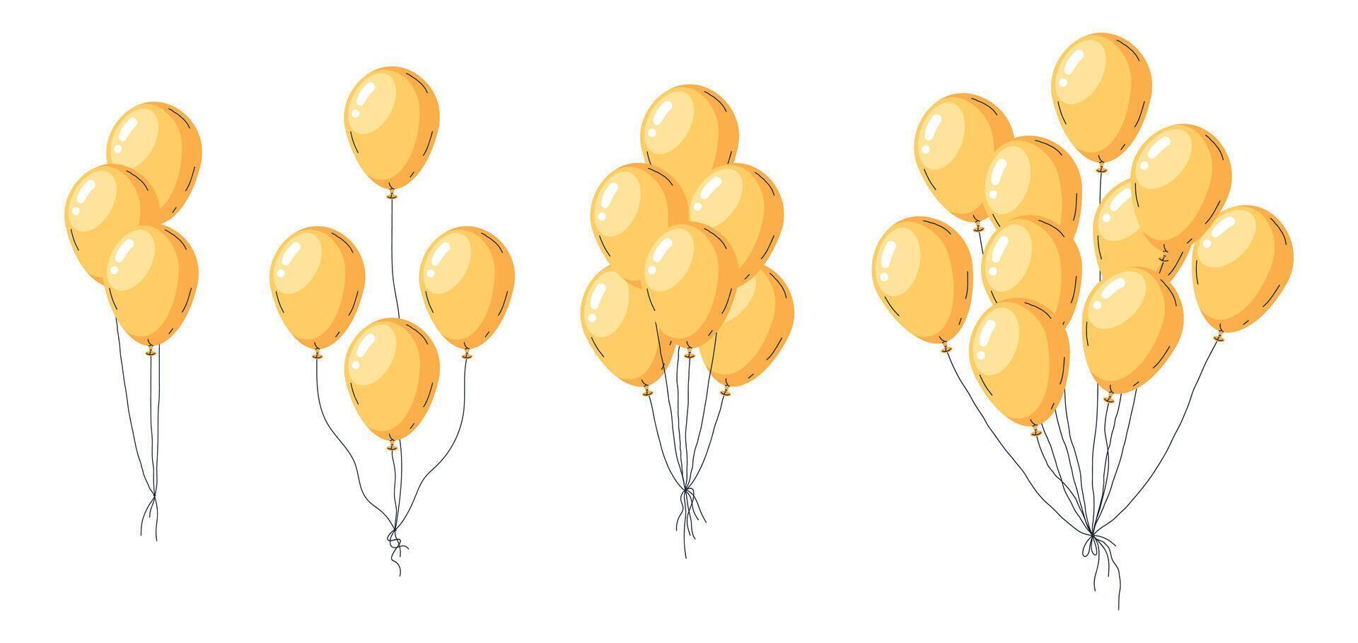 giallo elio palloncini. lucido aria palloncini compleanno festa decorazioni, galleggiante giallo Palloncino grappoli piatto illustrazione impostare. luminosa palloncini su bianca vettore