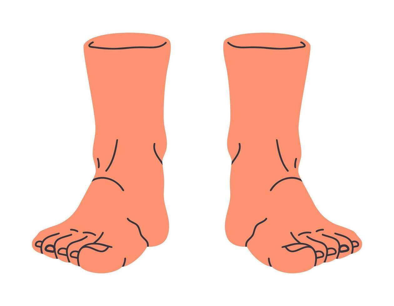 in piedi gambe. umano nudo piedi, a piedi nudi gambe nel davanti Visualizza, spoglio paio di gambe, maschio o femmina piedi nel in piedi posizione piatto illustrazione. mano disegnato piedi vettore