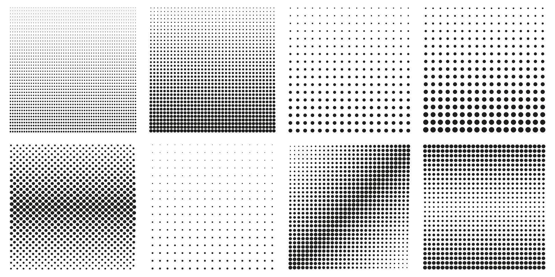 collezione di mezzitoni puntini modelli. nero e bianca geometrico gradienti impostare. isolato illustrazione vettore