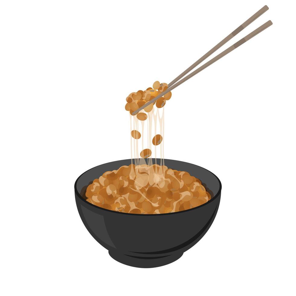 logo illustrazione di giapponese natto su un' ciotola con bastoncini vettore