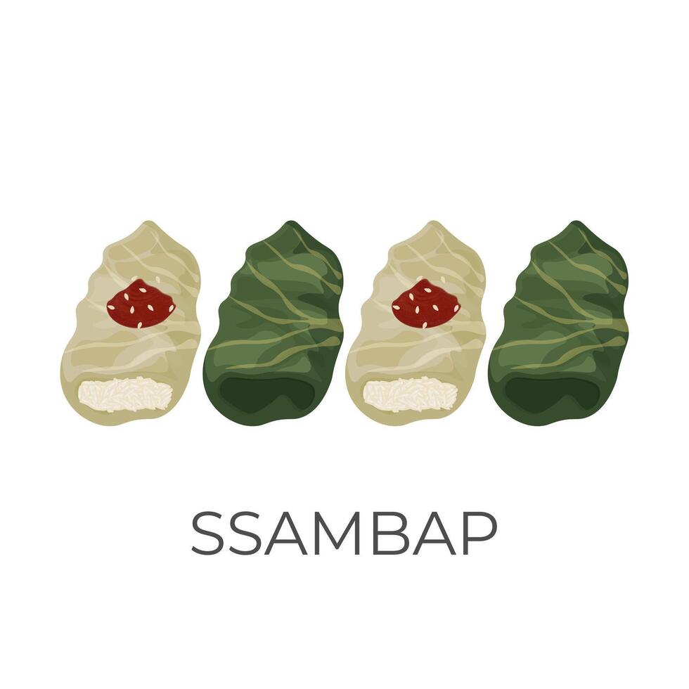 illustrazione logo pronto per mangiare coreano riso avvolto nel le foglie ssambap vettore