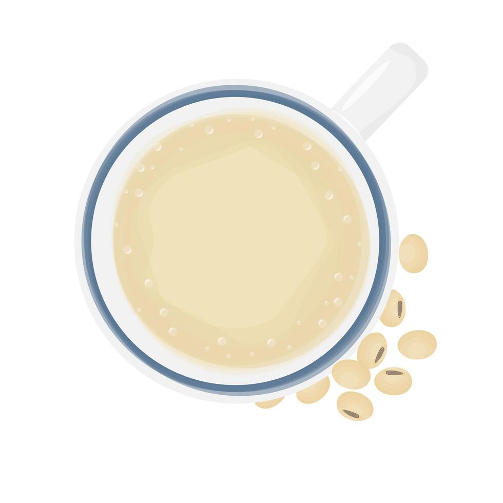 illustrazione logo superiore Visualizza soia latte nel bicchiere vettore
