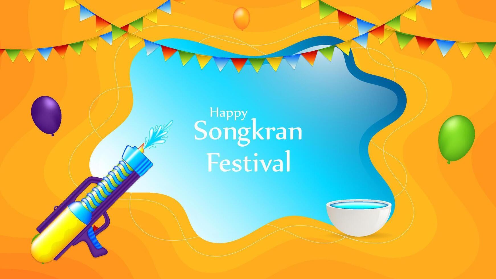 illustrazione Songkran Festival di Tailandia con acqua pistole e ghirlande vettore