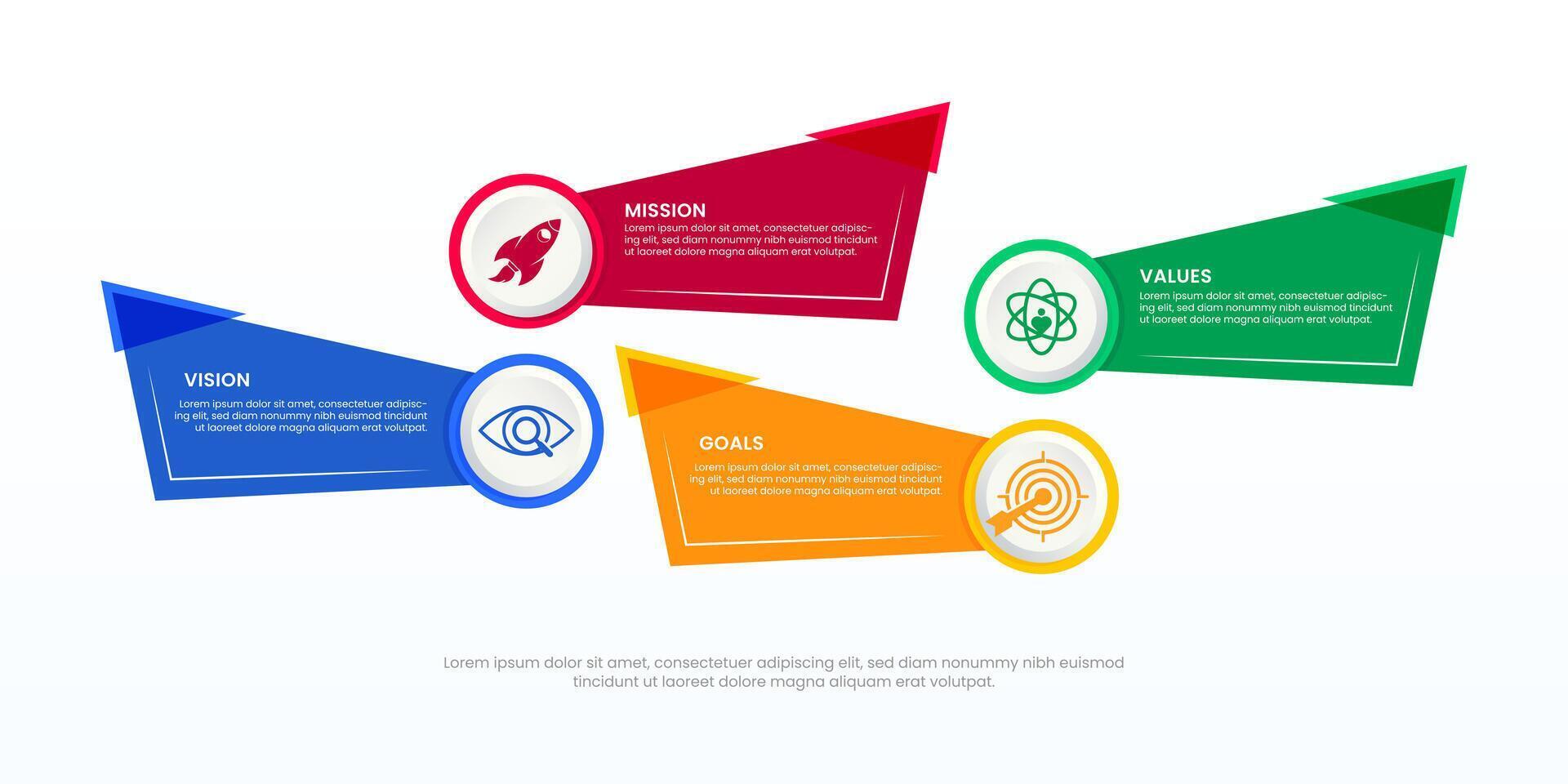 missione visione valori Infografica bandiera modello azienda obbiettivo Infografica design con piatto icona vettore