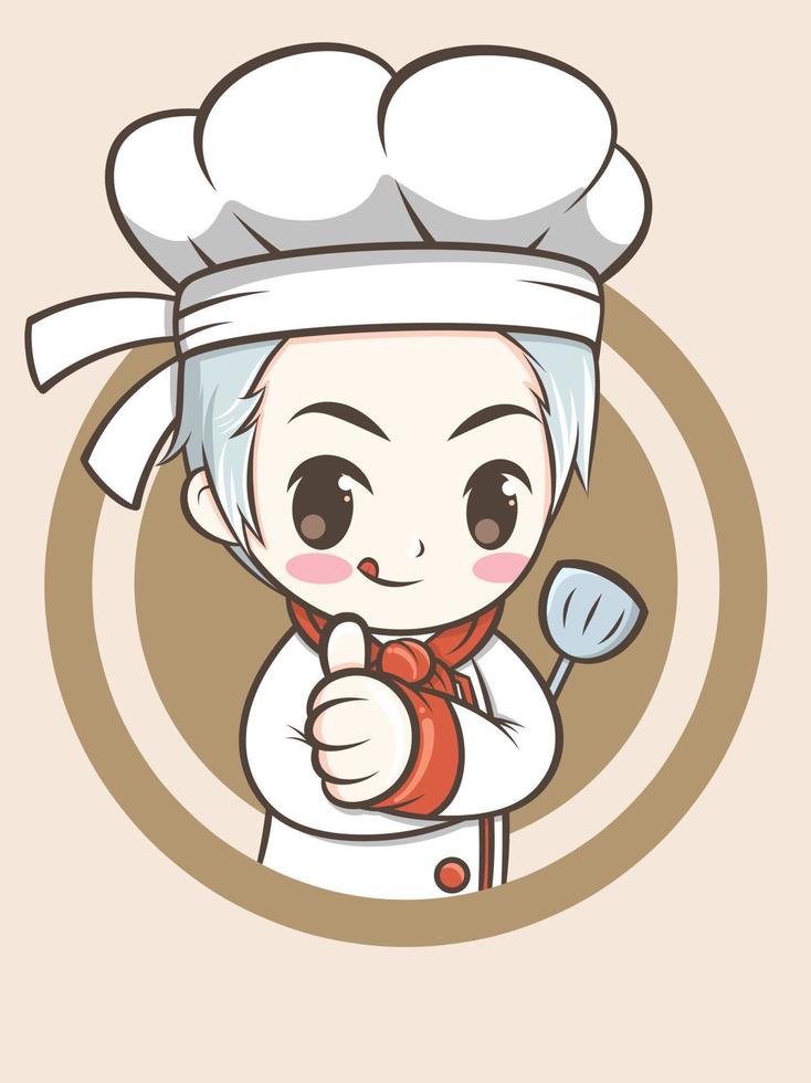 simpatico chef che tiene una spatola - cartone animato dello chef vettore