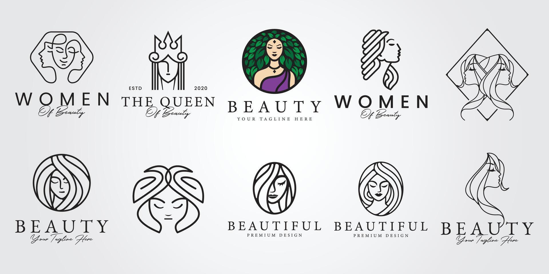 impostato fascio bellissimo ragazza, bellezza cura clinica semplice minimo icona logo cartello , bellezza donna illustrazione design vettore