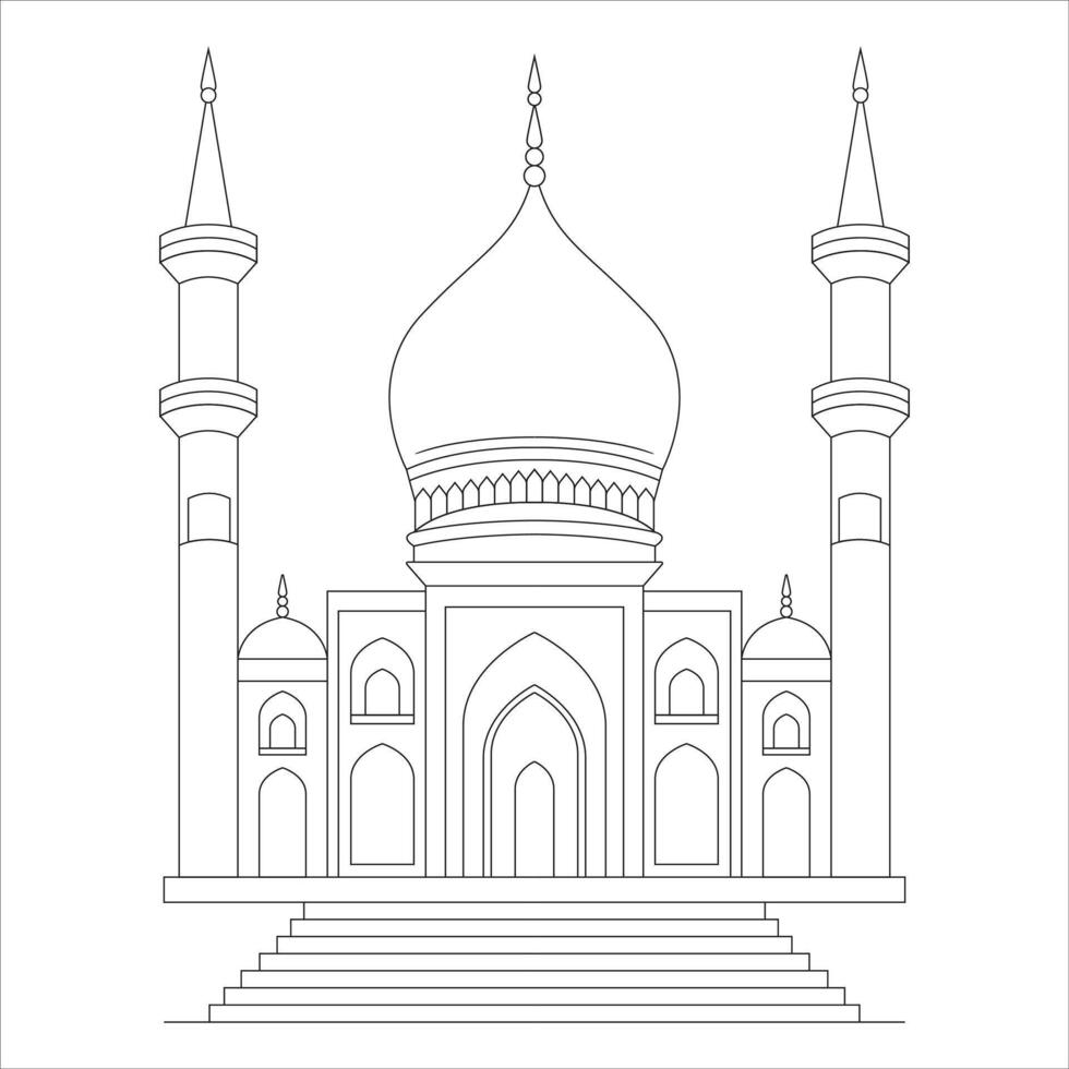 Ramadan moschea colorazione pagina per bambini vettore