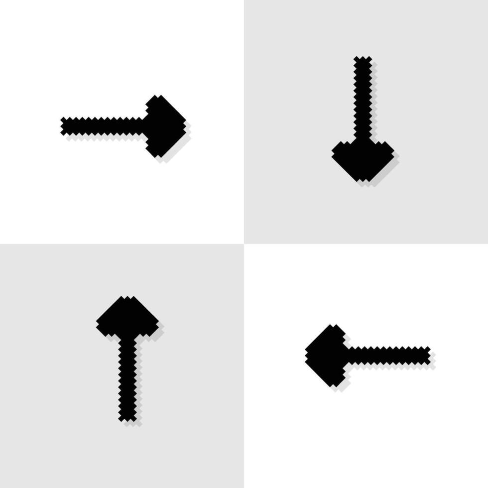 silhouette pixel arte, anni 90 umore, 8 bit retrò stile silhouette frecce indicazioni, impostato di nero frecce icone o simboli su pixelated stile illustrazione vettore