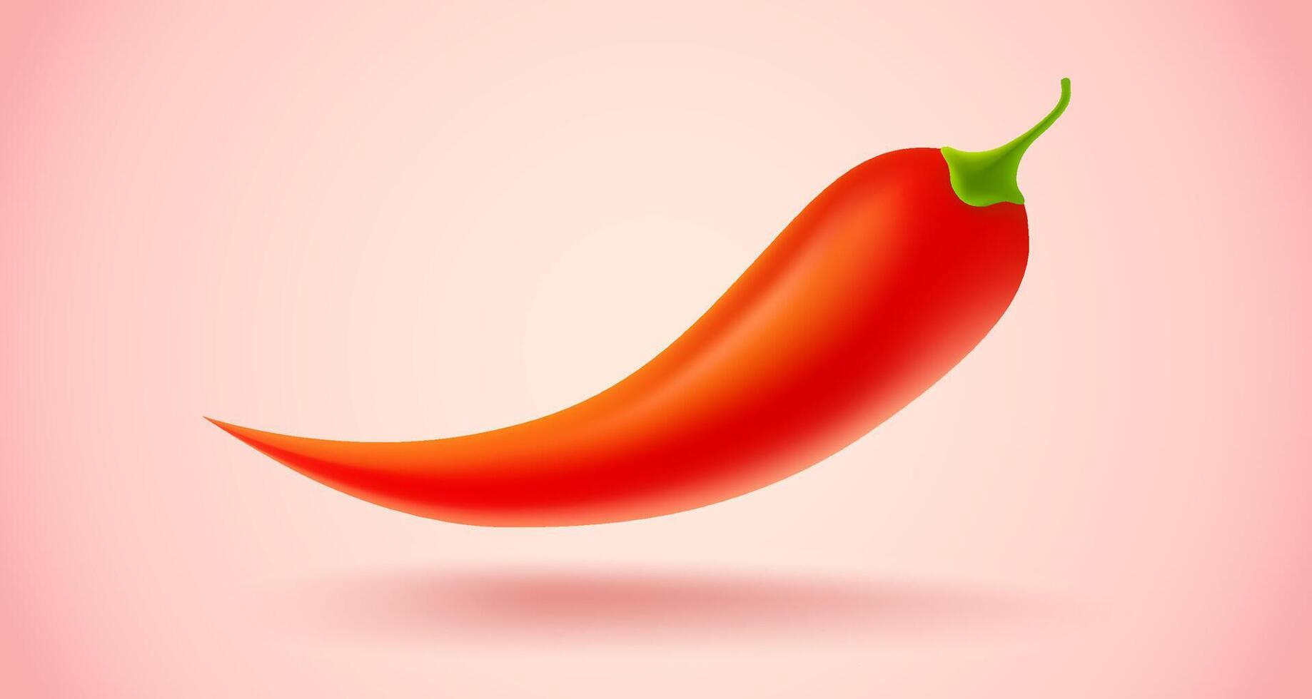 illustrazione di un' speziato rosso chili Pepe su rosa sfondo. rosso chili nel fuoco per messicano o tailandese cibo nel realistico stile. vettore