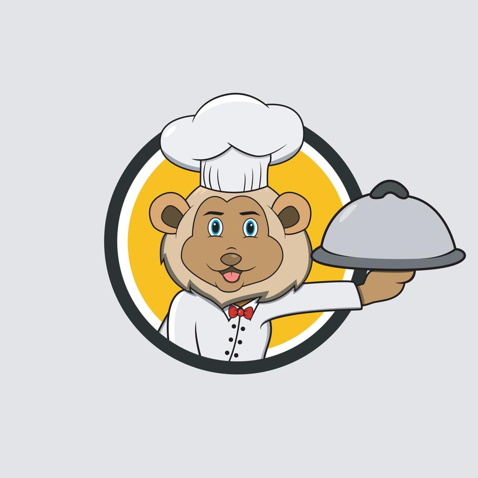 etichetta circolare testa di leone con chef personalizzato e porta cibo vettore