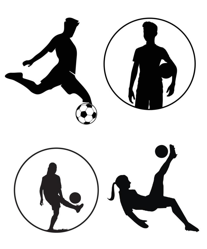 uomo donne giocando calcio silhouette vettore