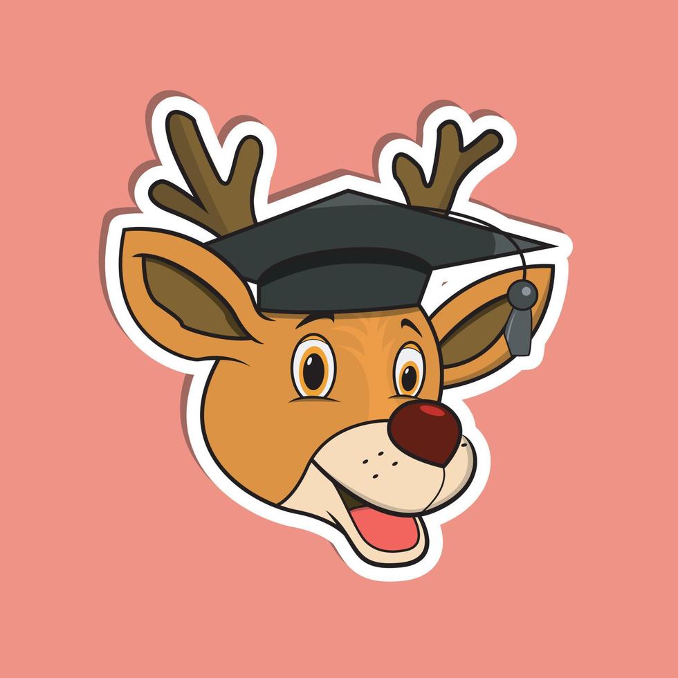 adesivo faccia di animale con cervo che indossa un cappello da laureato. design del personaggio. vettore