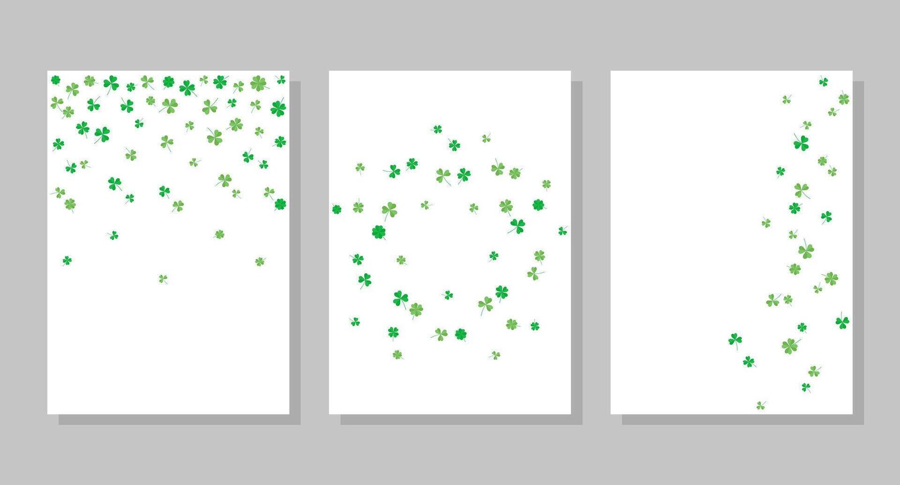 impostato di sfondi di volante verde trifoglio foglie, tre e quattro foglia. sociale media bandiera modello, per storie, messaggi, blog, cartoline. vettore