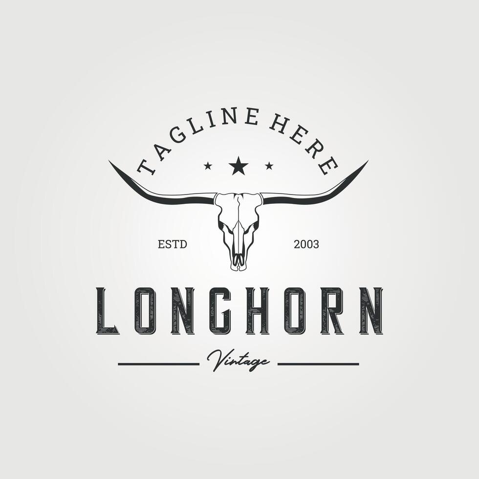Longhorn Vintage ▾ logo illustrazione disegno, cartello e simbolo per attività commerciale, azienda agricola, ristorante vettore