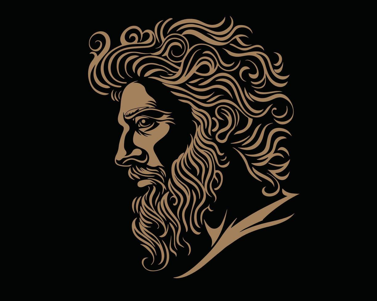 un oro antico greco uomo con Riccio capelli e un' barba vettore