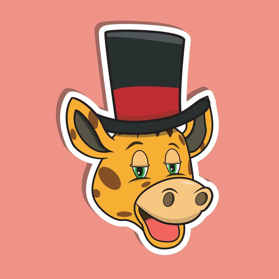 adesivo faccia di animale con giraffa con cappello da circo. design del personaggio. vettore