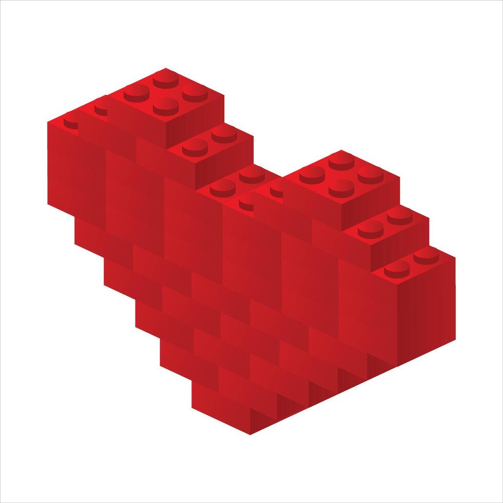 bloccare mattone con amore forma pila nel tre colore rosso blu e giallo arte illustrazione design isometrico gratuito modificabile vettore