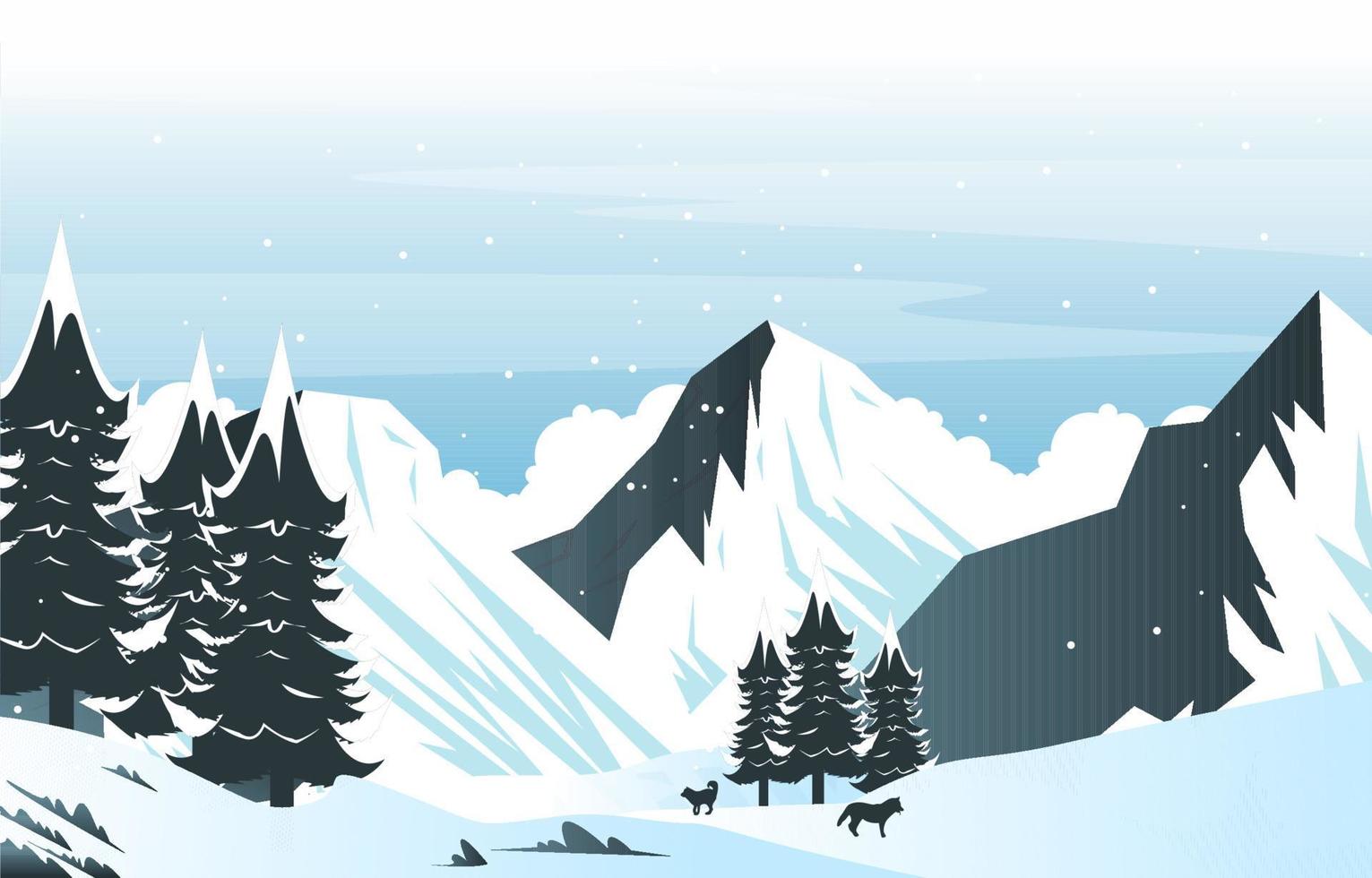 lupo neve montagna ghiaccio congelato natura paesaggio avventura illustrazione vettore