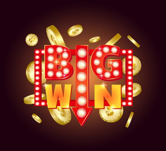 Retro segno con lampada Big Win. Illustrazione vettoriale