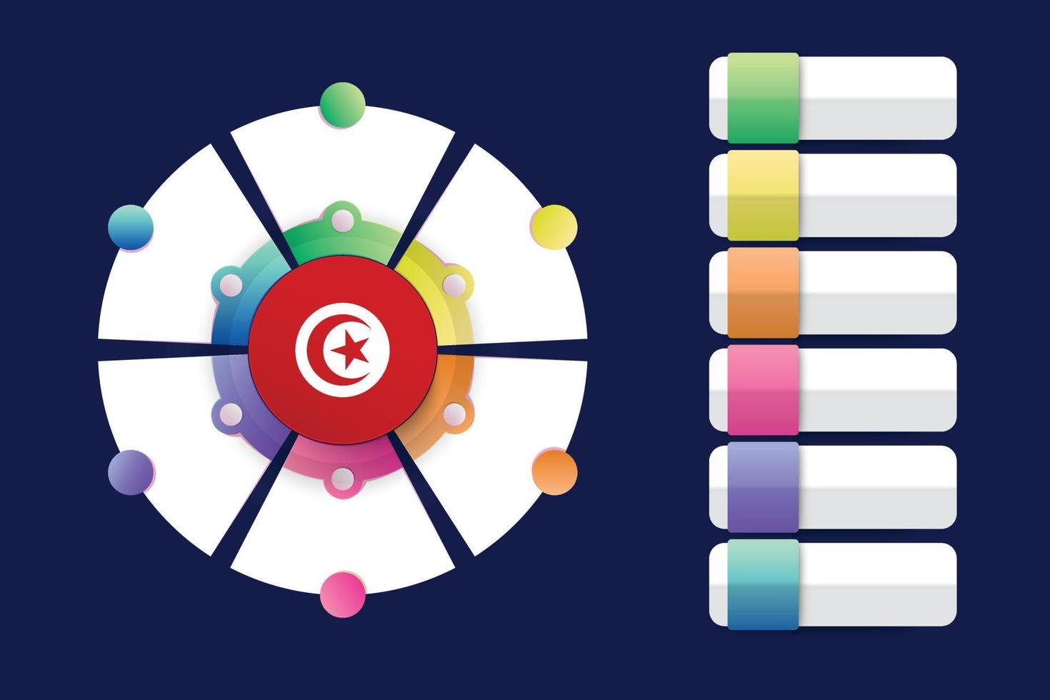 bandiera della tunisia con design infografico incorporato con forma rotonda divisa vettore