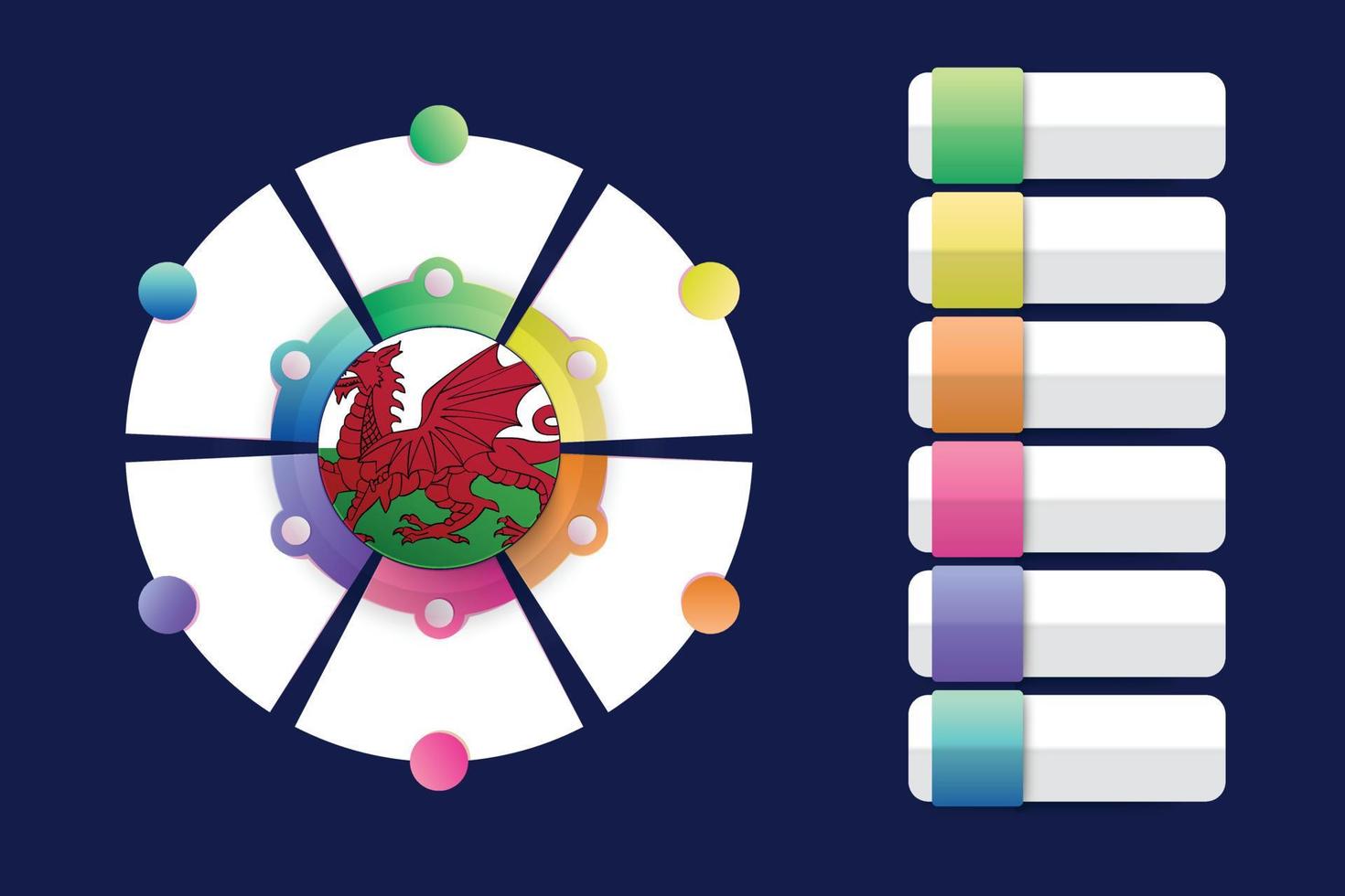 bandiera del Galles con design infografico incorporato con forma rotonda divisa vettore