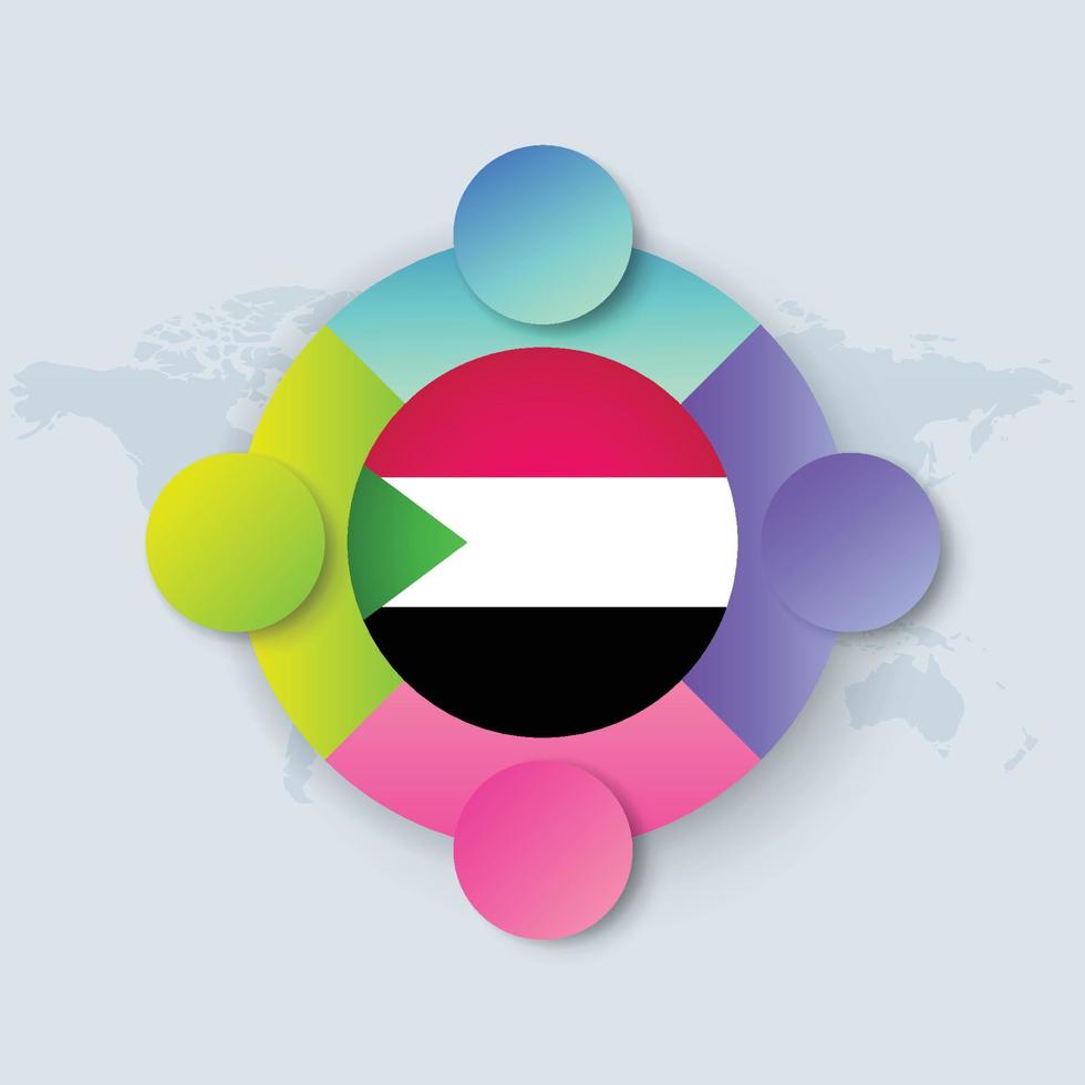 bandiera del sudan con design infografico isolato sulla mappa del mondo vettore