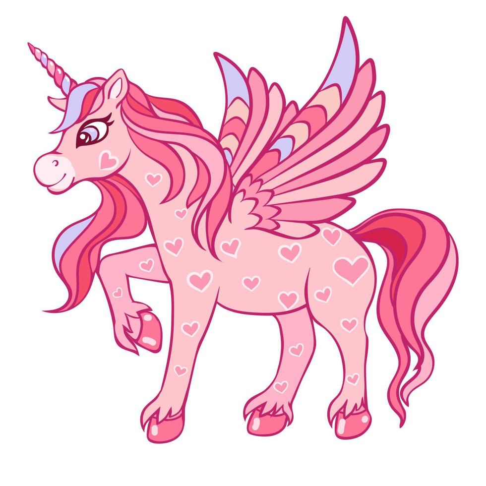 carino magico unicorno rosa con le ali. illustrazione per bambini. vettore