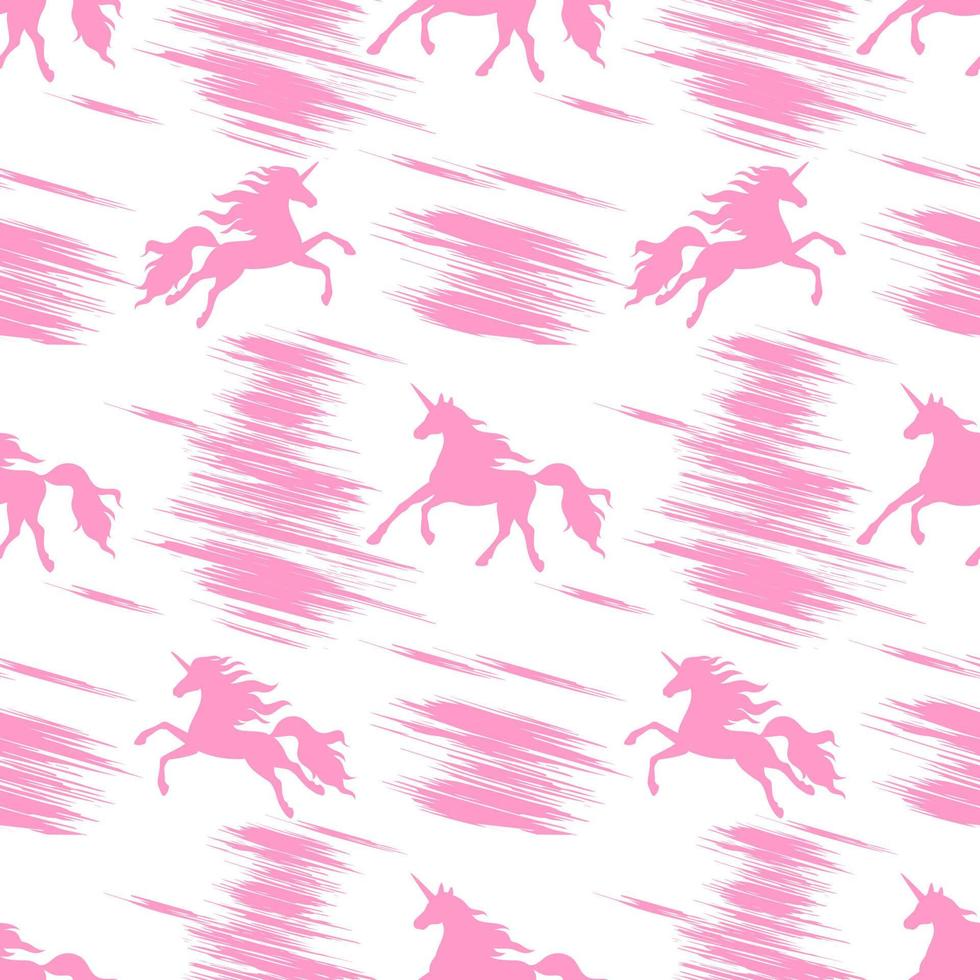 seamless con rosa rampante e unicorni volanti su sfondo bianco. vettore