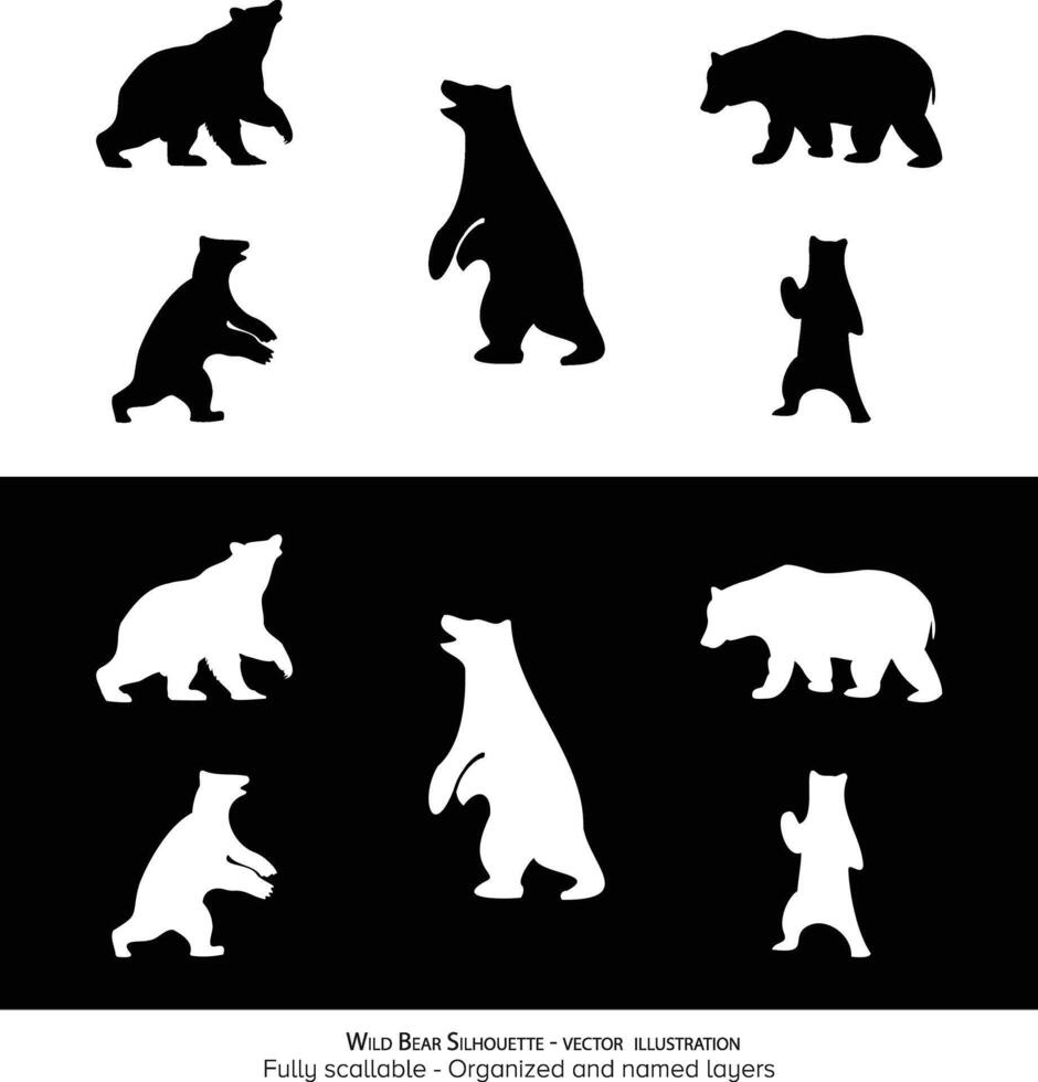 impostato di selvaggio orso silhouette - animali sagome. illustrazione. minimalista animale silhouette vettore