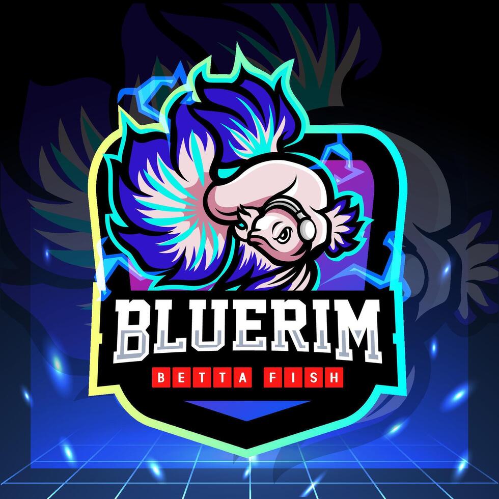 blu bordo betta pesce mascotte. esport logo design vettore