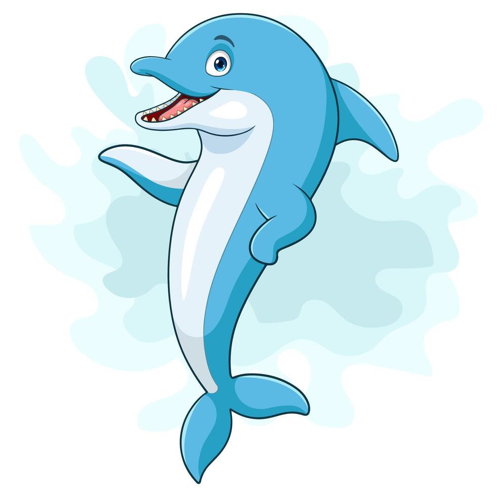 cartone animato delfino su bianca sfondo vettore