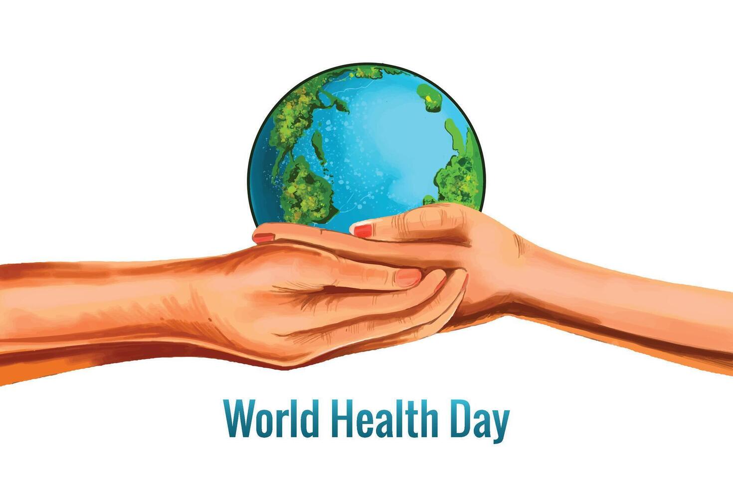 mani della giornata mondiale della salute che tengono lo sfondo del globo vettore