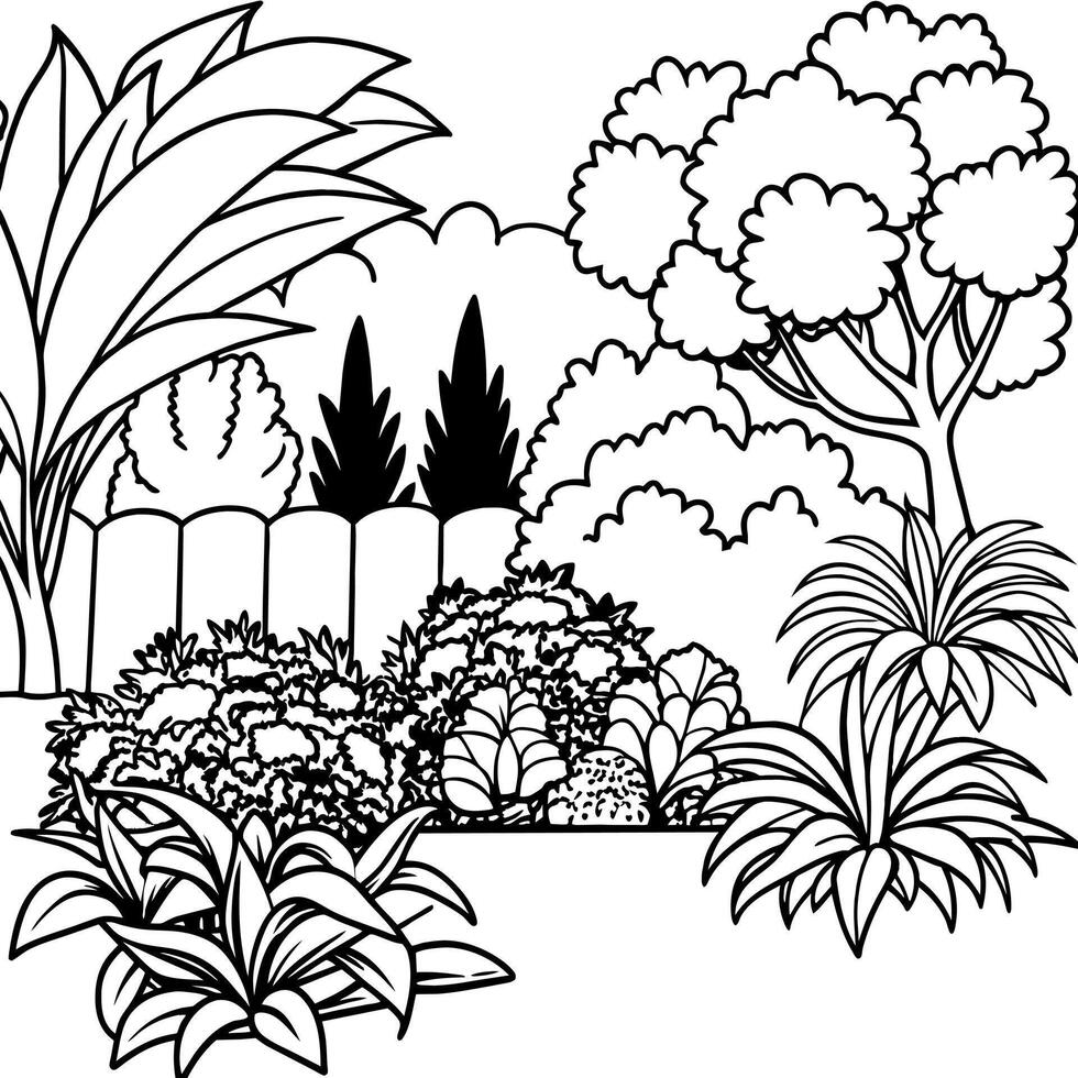 giardino schema illustrazione digitale colorazione libro pagina linea arte disegno vettore