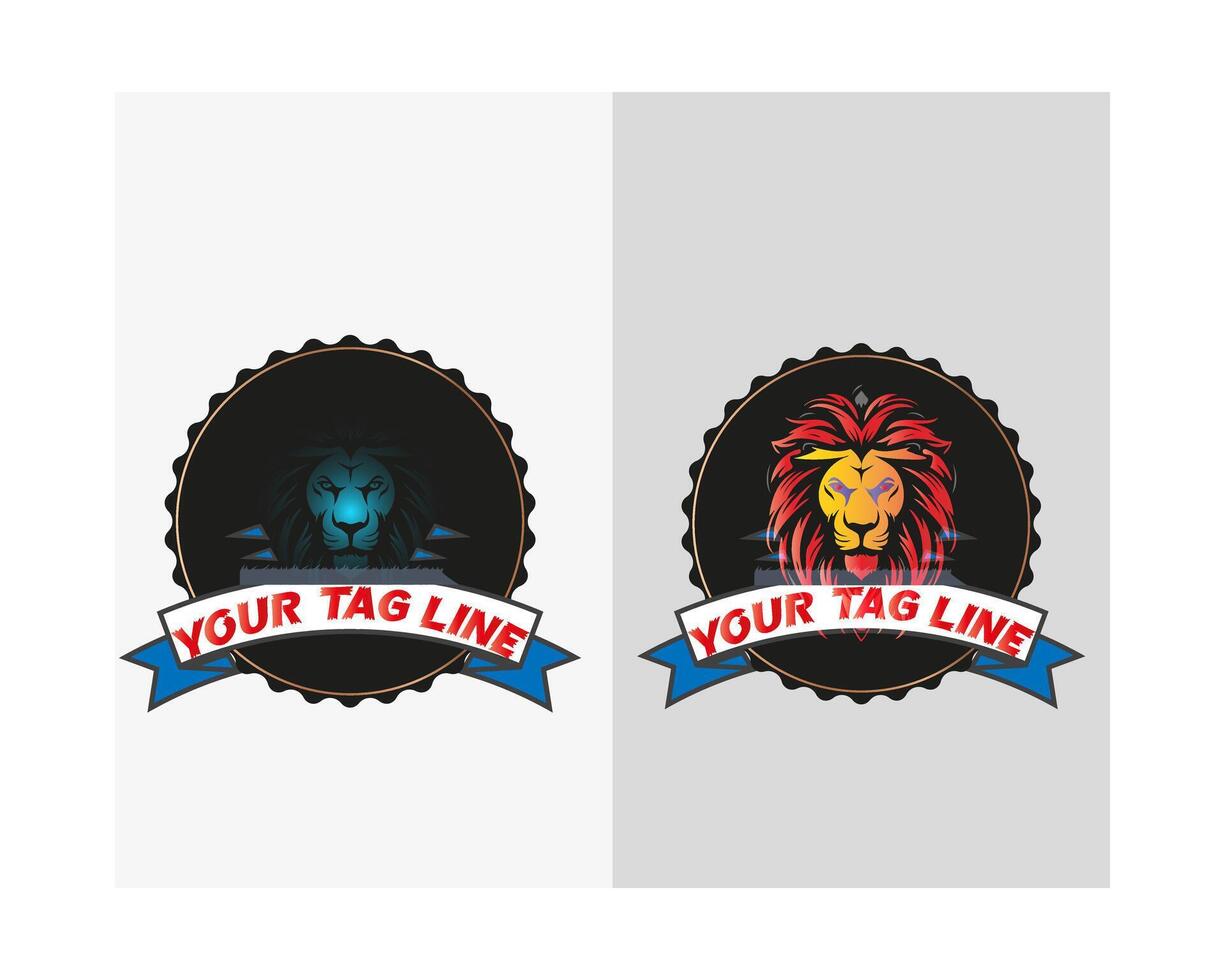 Vintage ▾ logo con Leone Due loghi di leoni e un' Leone con un' Leone su il Indietro. vettore