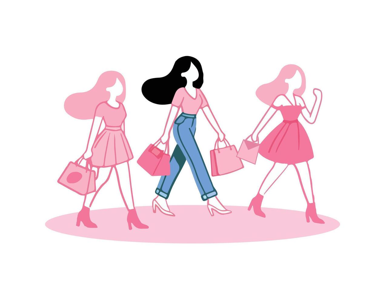 ragazze shopping piatto illustrazione vettore