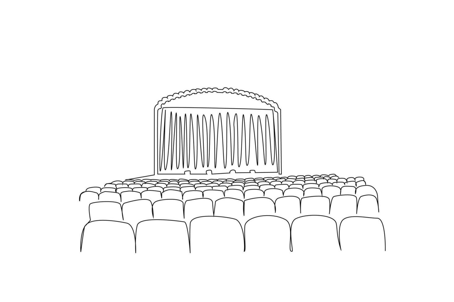 Teatro palcoscenico moderno posti a sedere tenda uno linea arte design vettore