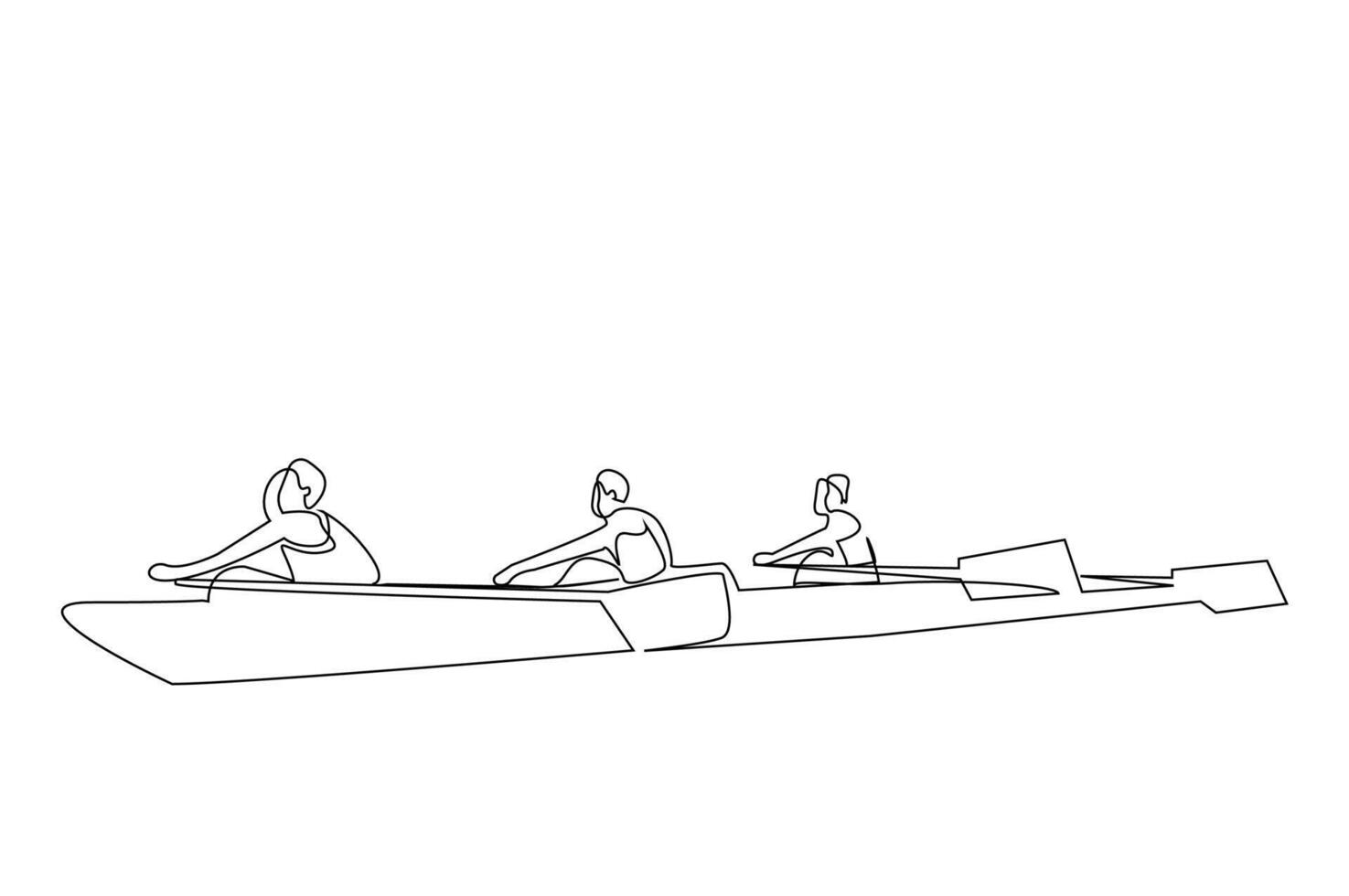 kayak canoa barca persone sport insieme attività all'aperto uno linea arte design vettore