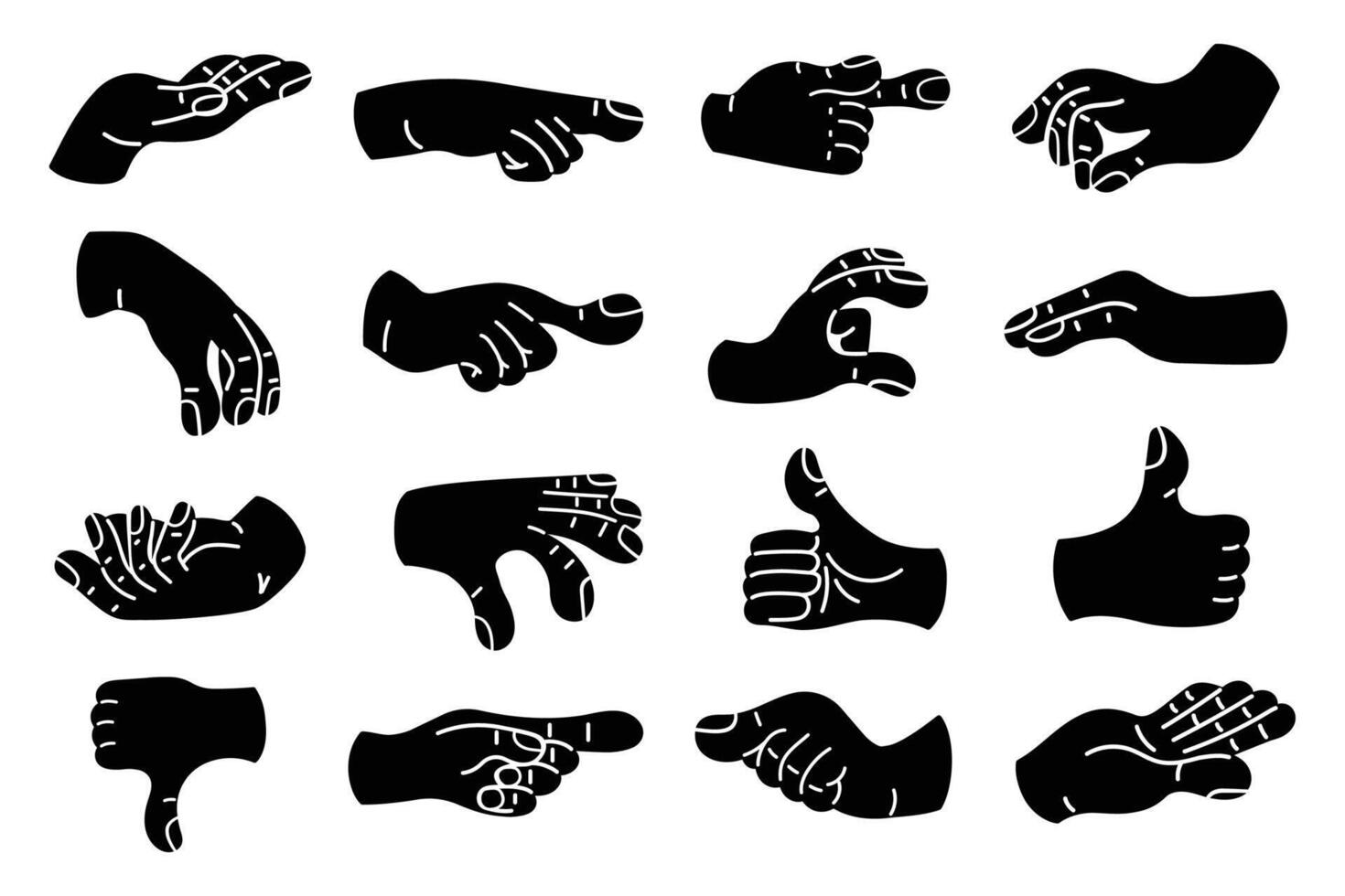 collezione di gesto segni a partire dal umano mani. un' impostato di dita mostrando emozioni. silhouette gesto dito design elementi. comunicazione espressioni con mano cartello nel di moda stile. icona vettore
