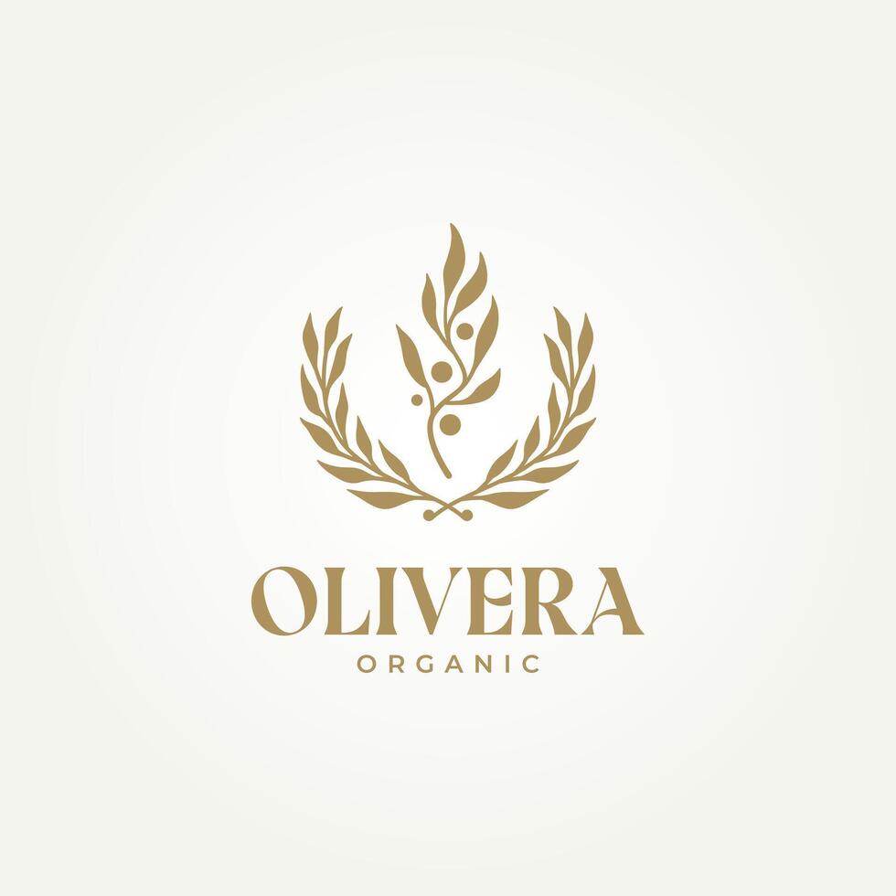 minimalista oliva ramo con fiore ornamenti icona logo illustrazione design. semplice moderno oliva olio, benessere, Salute e bellezza logo concetto vettore