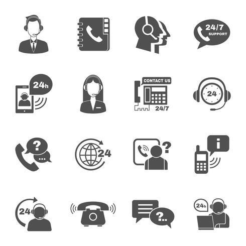 Set di icone di call center di contatto di supporto vettore