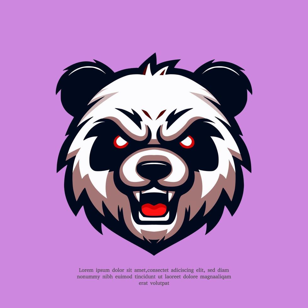 arrabbiato panda testa logo portafortuna cartone animato illustrazione vettore