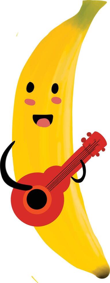 mano disegnato illustrazione, un' divertente Banana danza e cantando con il chitarra. Perfetto per cibo logo, maglietta, divertente personaggio cartone, icona. vettore