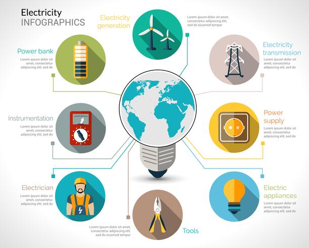 Insieme di infographics di elettricità vettore