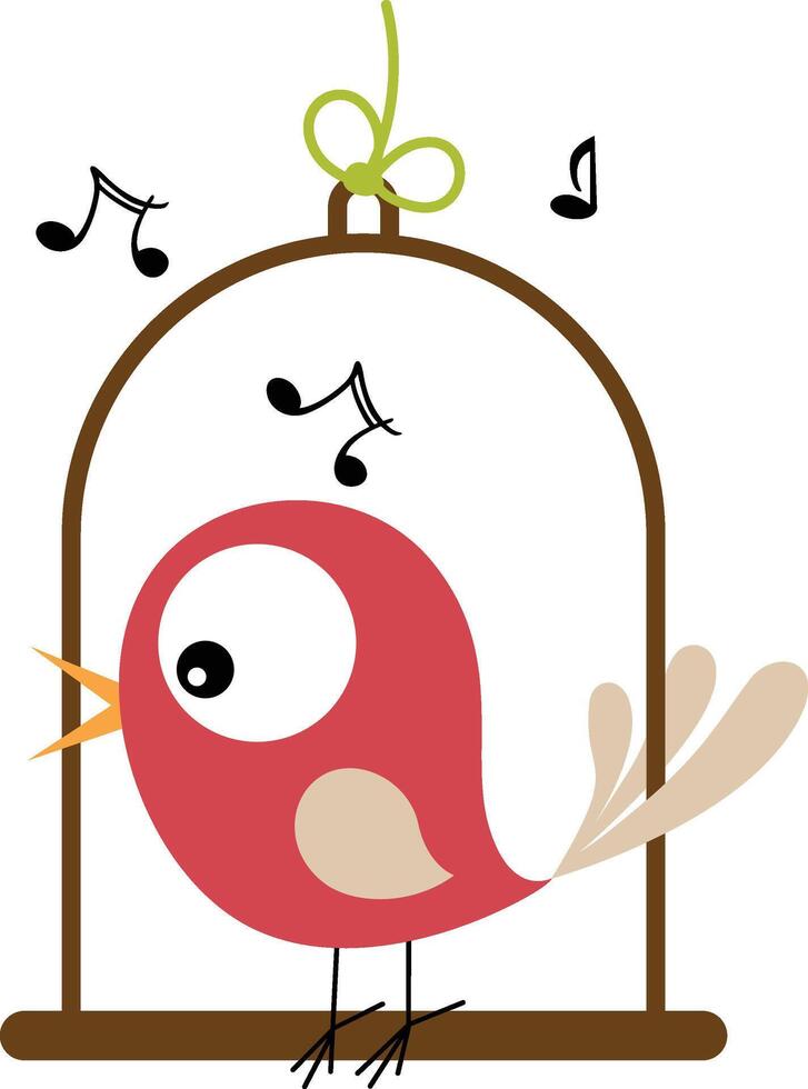 adorabile poco uccello cantando sospeso vettore