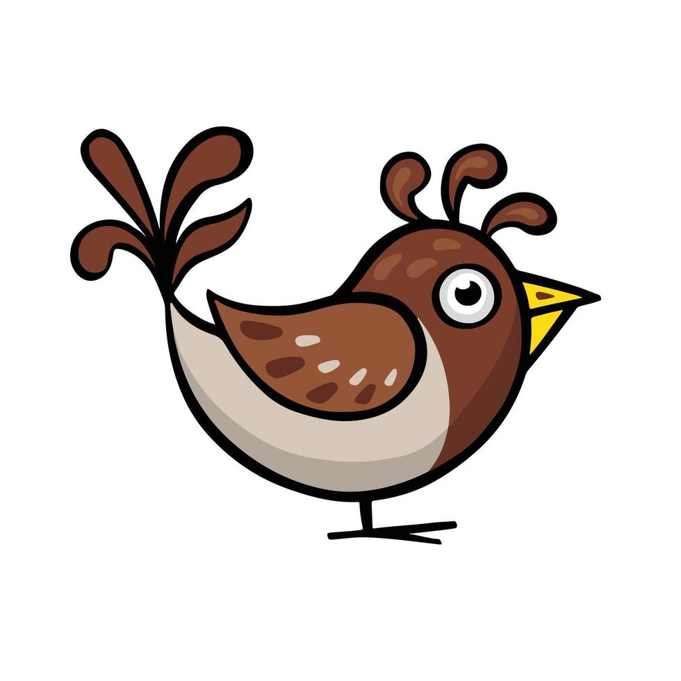 uccello passero colore cartone animato, illustrazione mano disegnato vettore