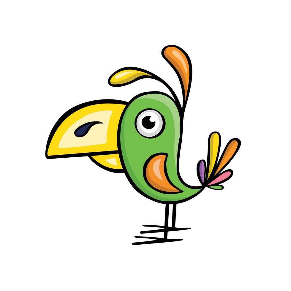 verde uccello pappagallo cartone animato, illustrazione mano disegnato vettore